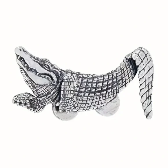 Silver Crocodile Pocket Brooch - Picture 3 of 8